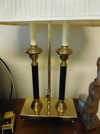 $125 Heavy brass & black double lamp