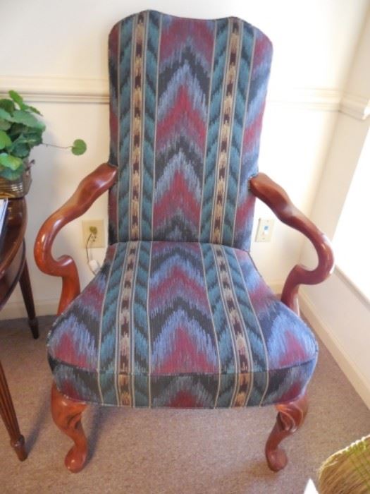 $145 each Flame stitch arm chairs with QA legs (2 avail)