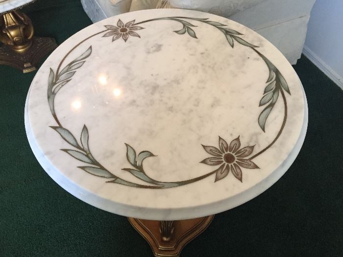 Gorgeous marble top with in lay coffee and two end tables