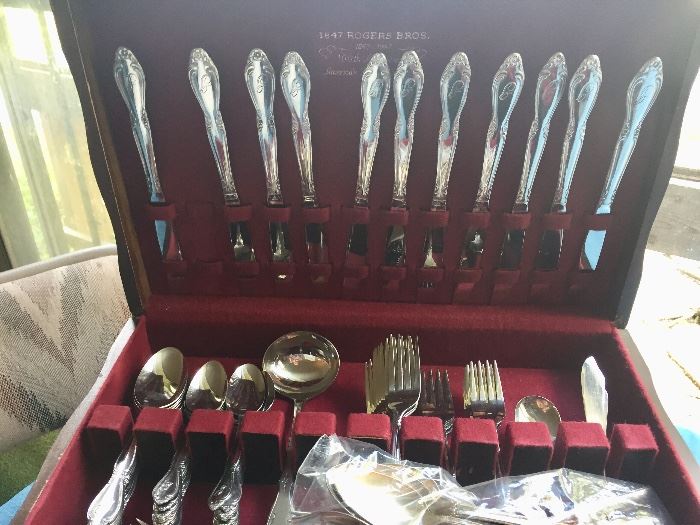 Silver played flatware set in box