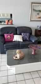 modern coffee table, leather reclining loveseat