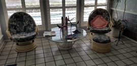 comfy rattan chairs and stool