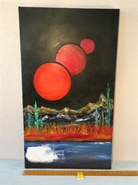 Art Oil on Canvas, Wolf Moon  "Red Moons Rising"