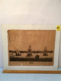 Vintage Port of Pensacola, Florida Map with Tall Ships 