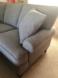 Phenomenal construction: 2.5 lb dacron core cushions - 20 year life! Transitional arms and turned legs.