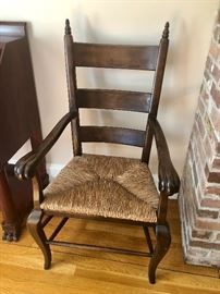 Antique Rush Seat Chair with scroll arms