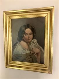 Oil on board - Girl with Dove