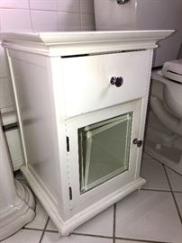Small white one drawer chest with glass door cupboard below