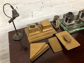 Antique brass desk set