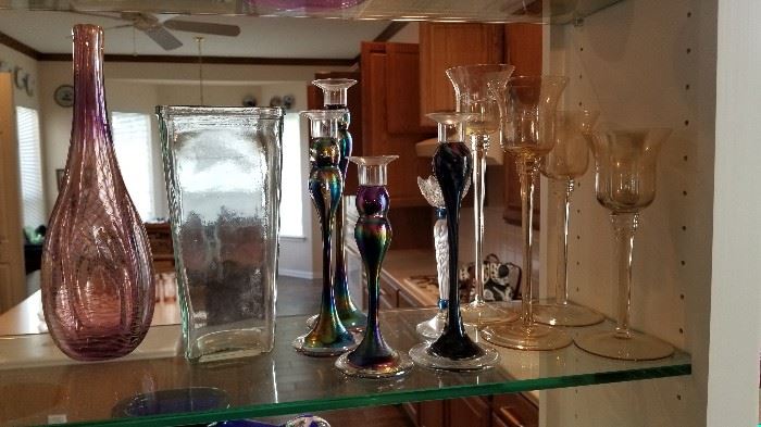 Lots of handblown glass, cut glass, and crystal