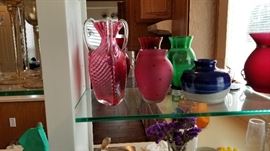 Lots of hand blown glass, cut glass, and crystal