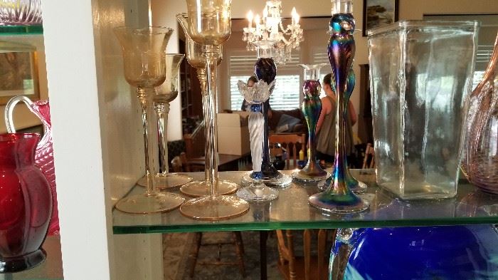 Lots of hand blown glass, cut glass, and crystal