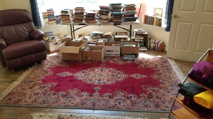 Tons of books and a nice rug