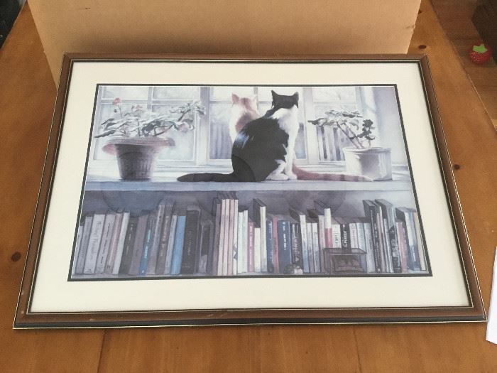 Framed Print of 2 Cats in Library          https://ctbids.com/#!/description/share/21972