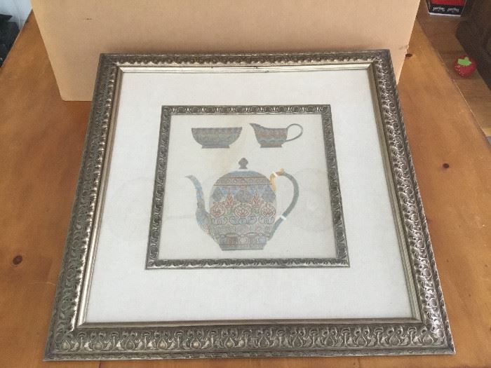 Needlework of Tea Pot, Creamer, Bowl  https://ctbids.com/#!/description/share/21982