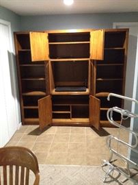 Solid Wood Three-Piece Bookshelf Entertainmenet Stand.  Pieces will be sold separately or as a whole unit!  Also a pair of electric towel warmers.