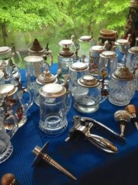 Wonderful Collection of Glass / Crystal Steins (i.e., Western Germany); including large assortment of barware