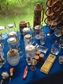 Wonderful Collection of Glass / Crystal Steins (i.e., Western Germany); including large assortment of barware