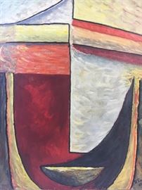 R. Fisher Geometric Abstract Oil on Canvas Painting