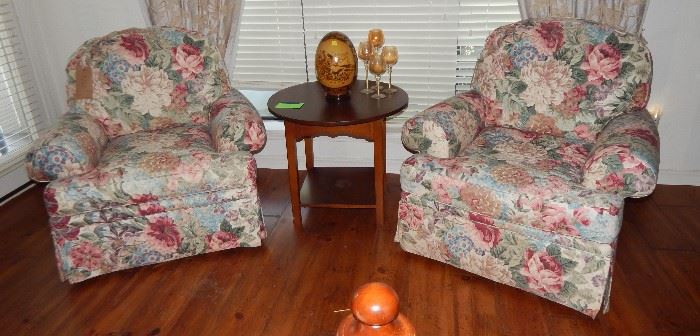 Overstuffed Floral Chairs - Occasional Table - Large Cloisonné Egg