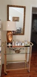 Glass and Brass Serving Cart - One of Two Matching Mirrors