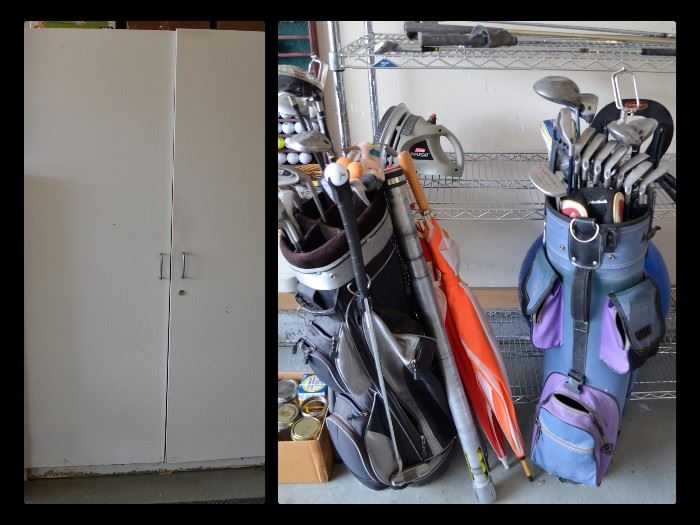 Storage cabinet and golf clubs