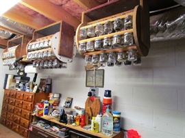 Unique "gadget" storage for use above workbench