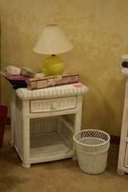 Wicker Table and Waste Basket, Table Lamp