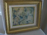These dancers in subtle colors look perfect in this pretty gold frame. Acutally, the print is on newspaper from Eastern Europe - truly a one-of-a kind which highlights many decors.