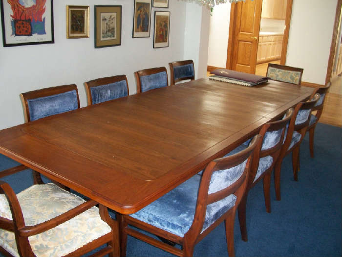 Duncan Phyfe table and chairs with China Cabinet