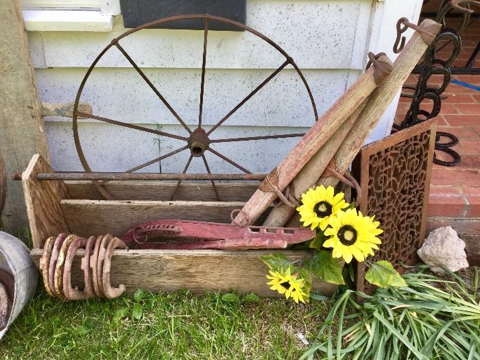 Antique yokes, horseshoes, boxes and more! 