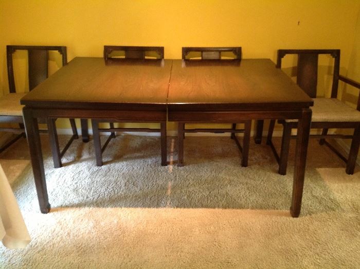 Dining set has 2 leaves, 6 chairs.