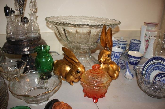 Antique punch bowl, California USA rabbits