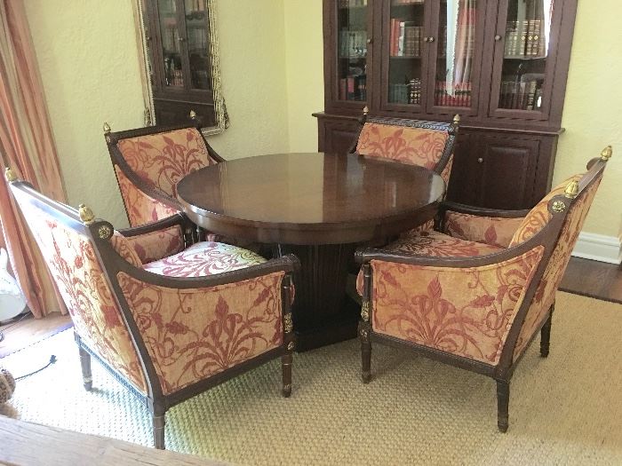 Lot#7 Four Louis XVI-style carved bergere chairs 950.00 each (originally 3000.00 each not including fabric) Chairs sold. Table still available.