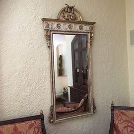Lot #8 antique gilt and silvered wall mirror 950.00 (originally 2000.00). One of two available. Other mirror needs small repair and is 750.00.