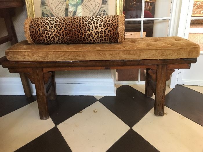 Lot#40 antique Chinese bench with custom cushion 350.00