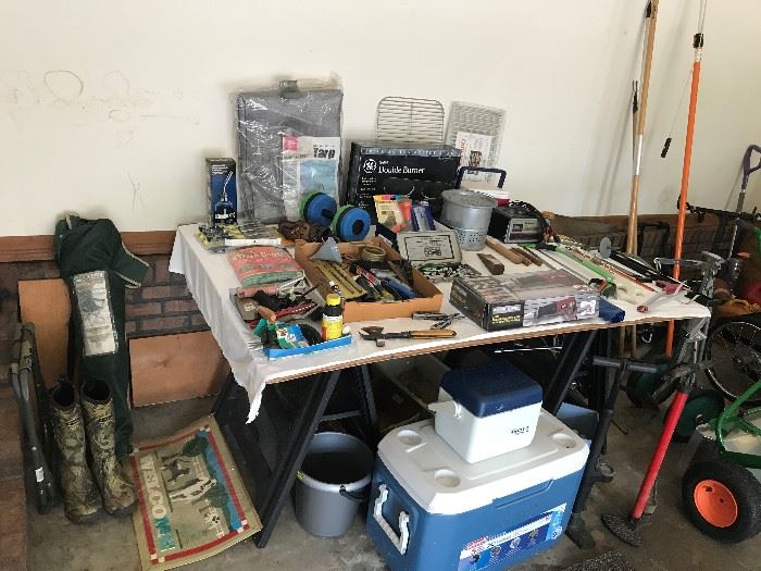 Coolers, Frog Gig, New Items and used garage stuff. 