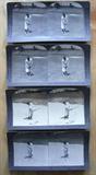 Very rare and complete set of 50 different Sterographic/ Stereoview cards issued in 1929 featuring several of Golf's greatest. Complete with original box. Manufactured by Keystone View company. Brief write-up on back of each card by Grantland Rice, a noted sportswriter. Cards are thick card stock, b & w, approx 3.5x7. Included are: Bobby Jones – 10 diff cards including “sinking a putt with his famous putter – Calamity Jane”, and “playing out of a sand trap; and” at the finish of his swing: etc. Others in set and number of cards are: Horton Smith (first ever winner of the Masters) 4 cards; Leo Diegel (won PGA twice & 30 tour events) 3 cards; Gene Sarazen (one of only 5 golfers to win all 4 Majors, 39 total tour victories -10th all time) 6 cards; Johnny Farrell (won the 1928 US Open in playoff with Bobby Jones, and 29 other tour events) 5 cards; Larry Nabholtz (won the 1925 Ohio open) 8 cards; MacDonald Smith (24 wins on the PGA tour) 2 cards; Billy Burke (17 Tour wins – US Open