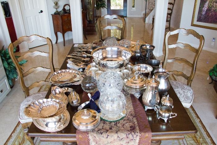 Crystal and Silver Plate.  Priced from:  $2.00-$60.00 [The Dining Table Stays w/The Family]