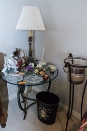 Wrought Iron Tripod Candle Stand:  $60.00  Tole Waste Bin:  $22.00  Classic Table Lamp:  $90.00  Llardo Goose (3 available)  $8.00 ea.  Llardo Swan:  $60.00  Perfume Bottles w/Stopper (3 available)  $18.00 ea.  Porcelain Candle Stick:  $30.00  Waterford Crystal Bureau Plat:  $40.00  Battersea Boxes (2 available) $12.00 ea.  Porcelain Staffordshire:  From $8.00-$24.00