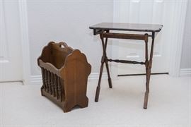 Wood Magazine Rack:  $18.00  4 Wood Folding Tables @ $20.00 ea.