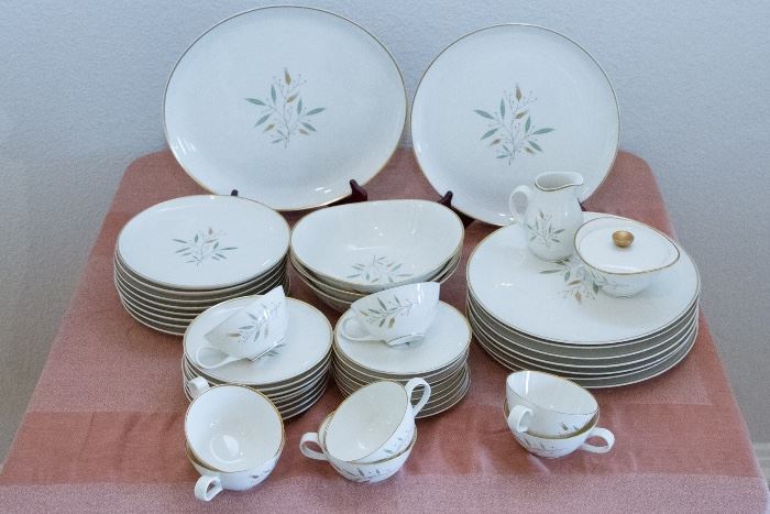 Vintage Syracuse Elegance Dish Set (37pc)  8 Dinner Plates, 8 Luncheon Plates, 8 Bread Plates, 8 Cups and Saucers, 3 Veggie Serving Bowls, 1 Platter.  $200.00