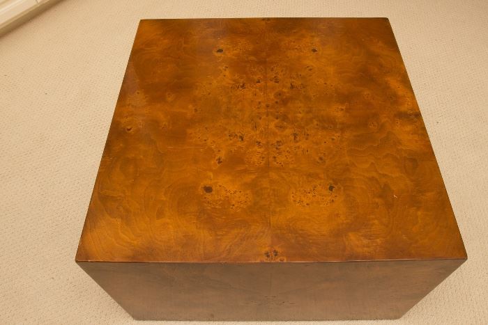 Burl Wood Coffee Table (19"h x 30"squared):  $300.00