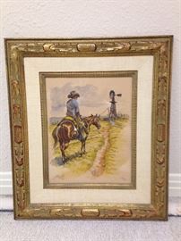 Justin Wells Cowboy Art.  Original Water Color Signed and Numbered.  $800.00