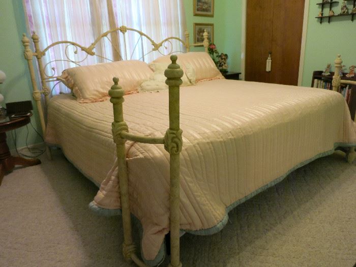 King Size Bed, Iron Style Headboard, Bedding, Curtains
