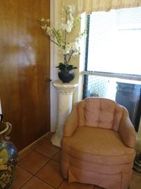 Mid Century Modern Tufted Chair. Great Shape And We Have Two! Very Nice Column With An Orchid Tree On Top. 
