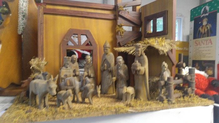 Beautiful hand-carved wooden vintage nativity set
