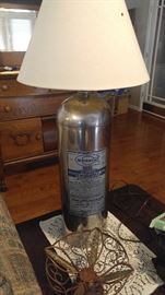Silver fire extinguisher lamp