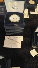 Silver American Eagle coins all uncirculated with certificates of authenticity