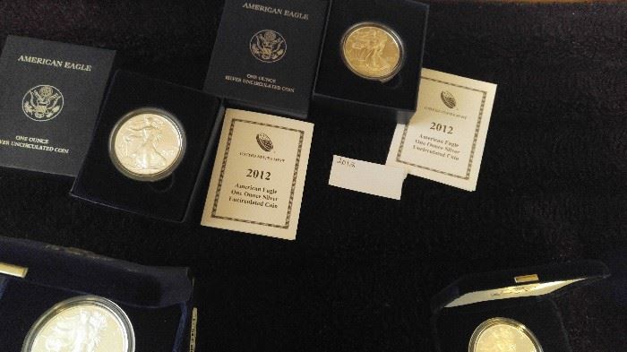 Silver American Eagle coins all uncirculated with certificates of authenticity